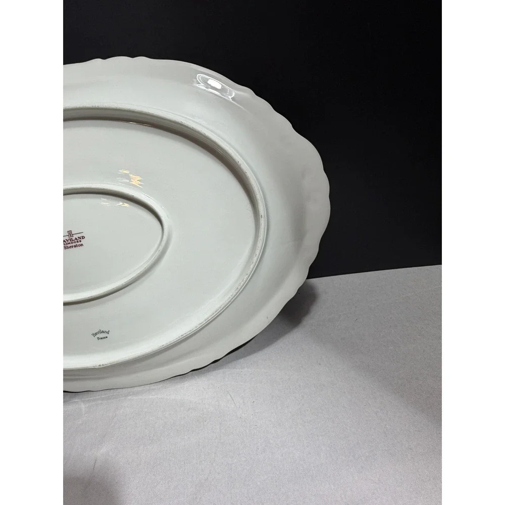 Haviland Limoges Sheraton Oval Serving Platter Gold Trim Scalloped Porcelain